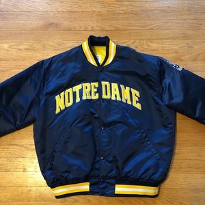 Vintage Notre Dame Starter Jacket Satin Navy and Gold
